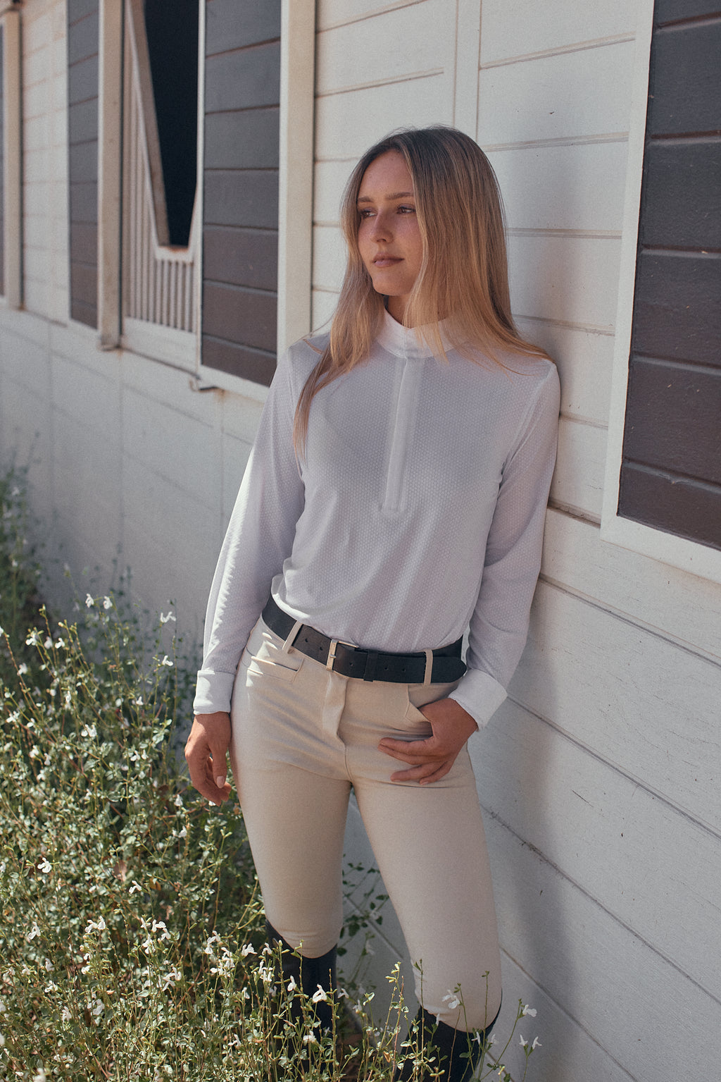 Stella | High Performance Honeycomb Mesh | Long Sleeve Show-shirt | White