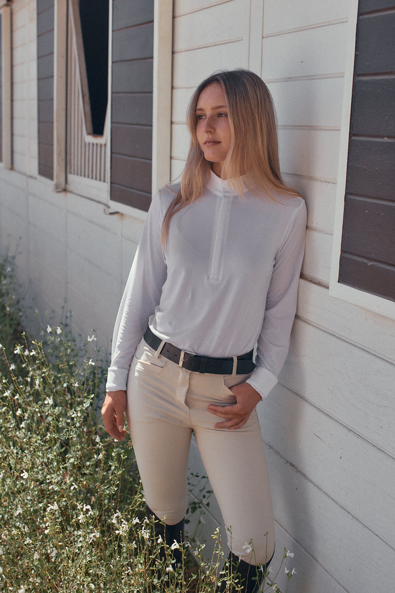 Stella | High Performance Honeycomb Mesh | Long Sleeve Show-shirt | White