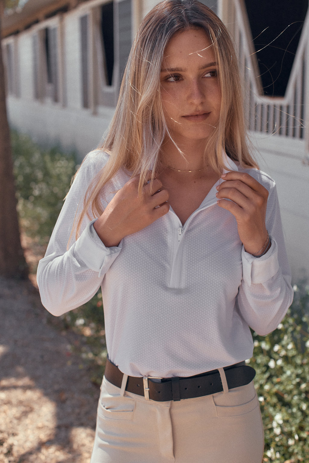 Stella | High Performance Honeycomb Mesh | Long Sleeve Show-shirt | White