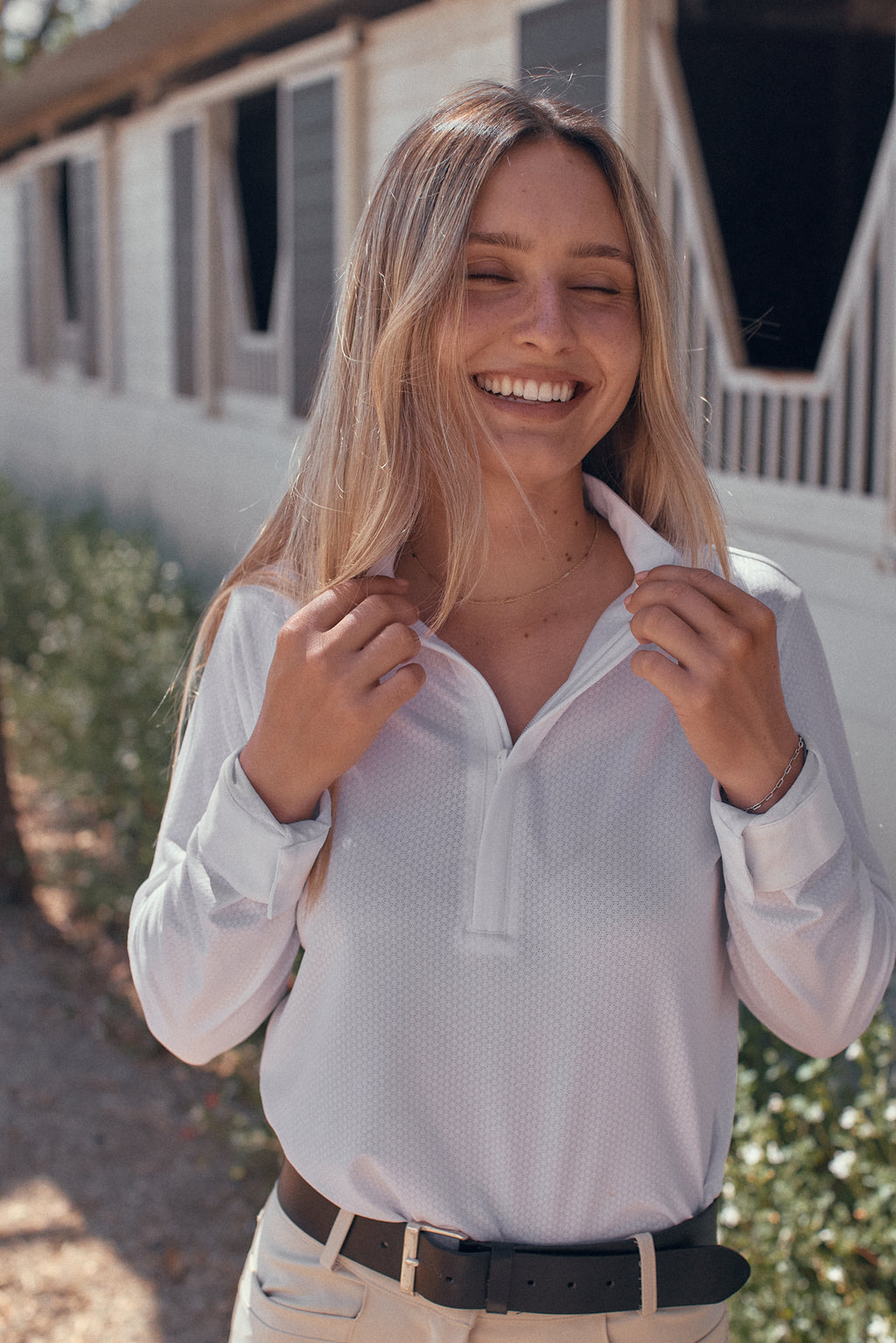 Stella | High Performance Honeycomb Mesh | Long Sleeve Show-shirt | White