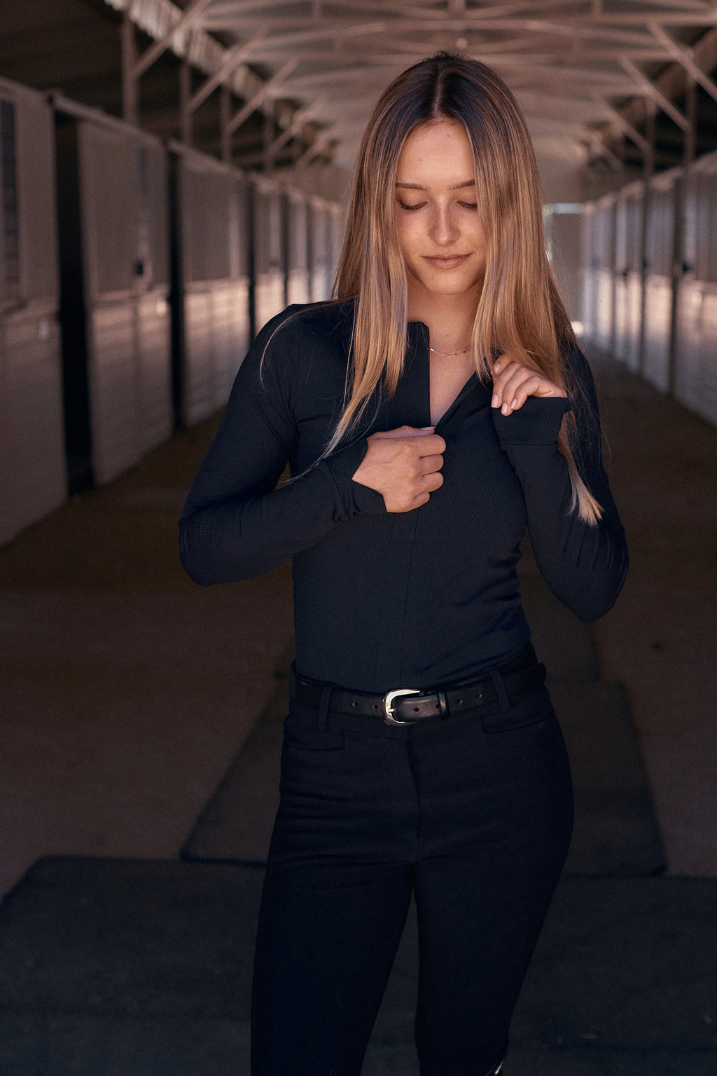 Carol | Performance Crewneck Riding Top | Jet Rib