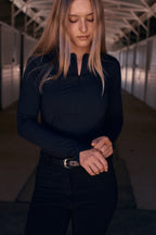 Carol | Performance Crewneck Riding Top | Jet Rib