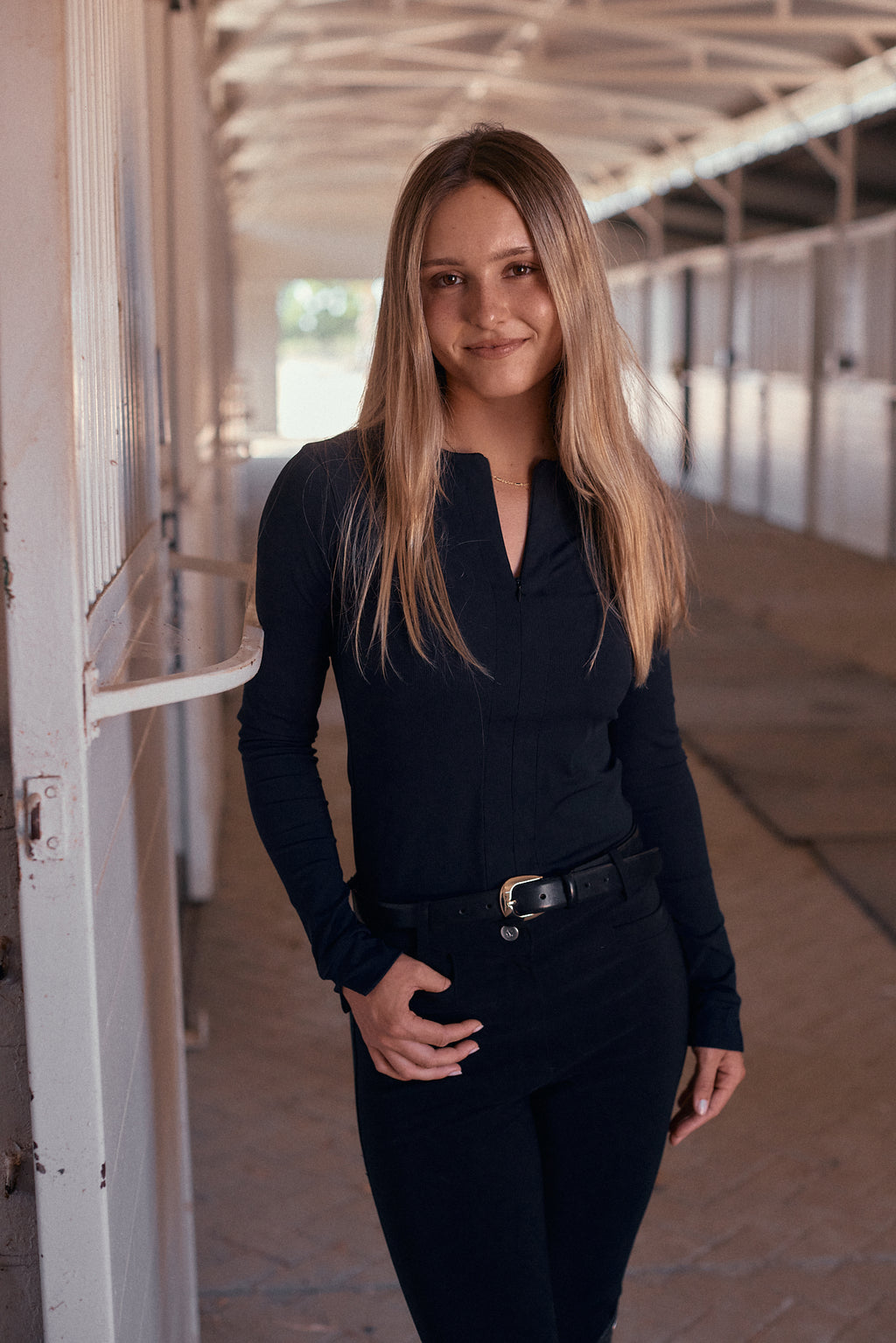 Carol | Performance Crewneck Riding Top | Jet Rib