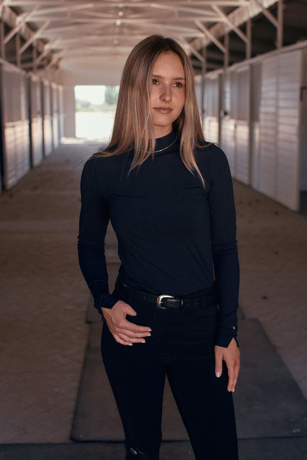 Mel Mock Neck | Italian Rib | Long Sleeve Schooling Top | Jet