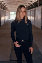 Mel Mock Neck | Italian Rib | Long Sleeve Schooling Top | Jet