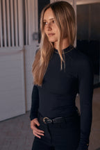 Mel Mock Neck | Italian Rib | Long Sleeve Schooling Top | Jet
