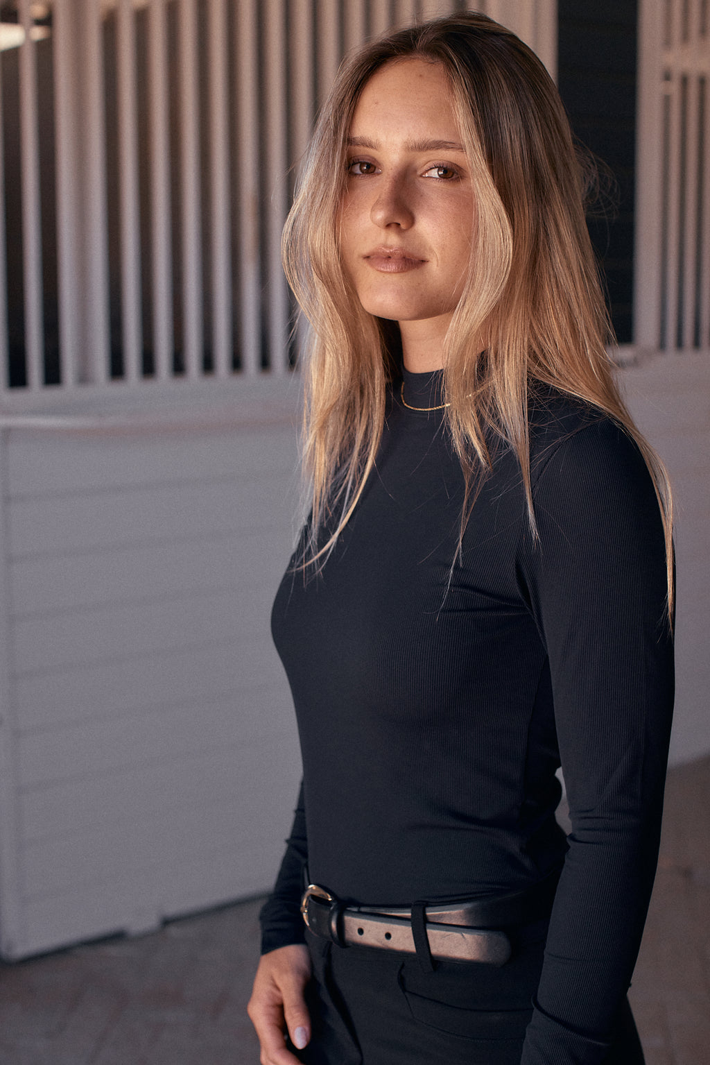 Mel Mock Neck | Italian Rib | Long Sleeve Schooling Top | Jet