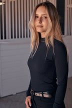 Mel Mock Neck | Italian Rib | Long Sleeve Schooling Top | Jet