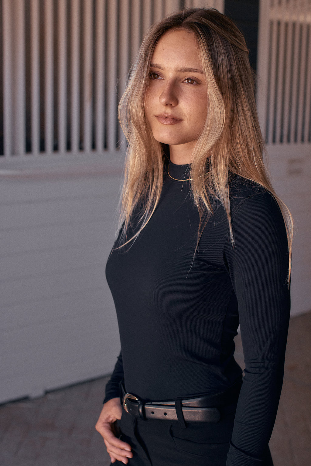 Mel Mock Neck | Italian Rib | Long Sleeve Schooling Top | Jet