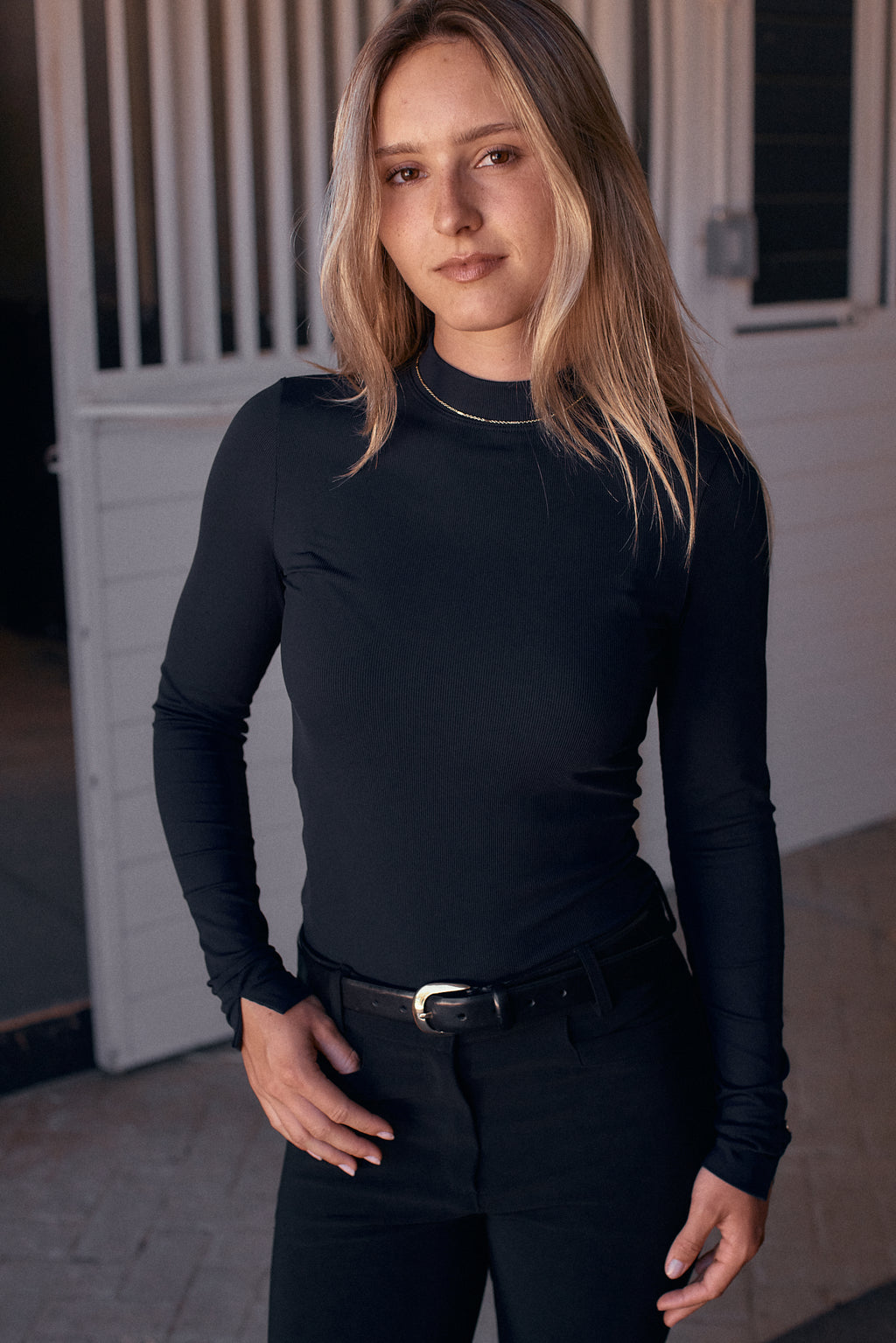 Mel Mock Neck | Italian Rib | Long Sleeve Schooling Top | Jet