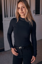 Mel Mock Neck | Italian Rib | Long Sleeve Schooling Top | Jet