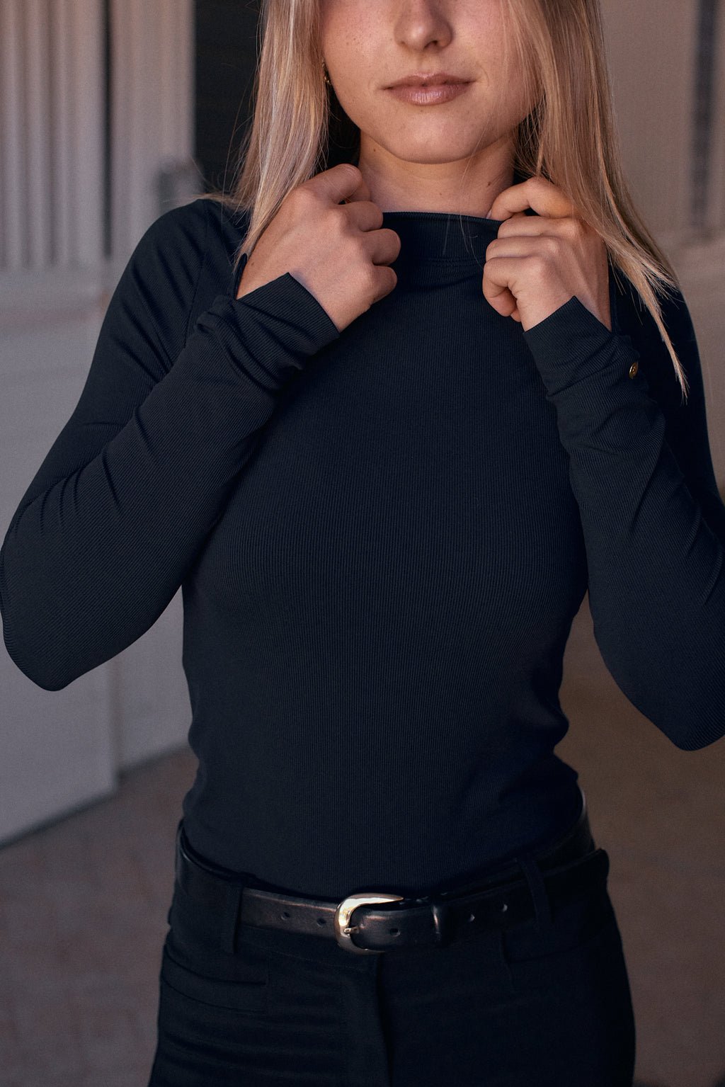 Mel Mock Neck | Italian Rib | Long Sleeve Schooling Top | Jet