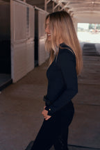 Mel Mock Neck | Italian Rib | Long Sleeve Schooling Top | Jet