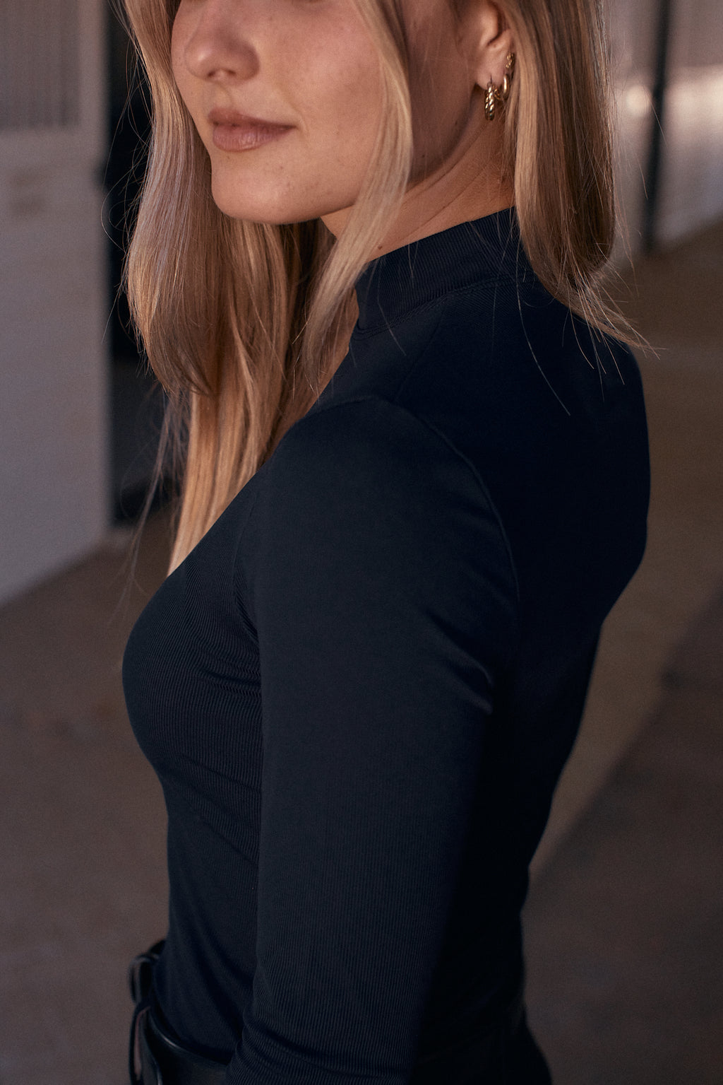 Mel Mock Neck | Italian Rib | Long Sleeve Schooling Top | Jet