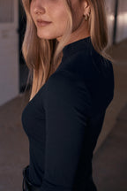 Mel Mock Neck | Italian Rib | Long Sleeve Schooling Top | Jet