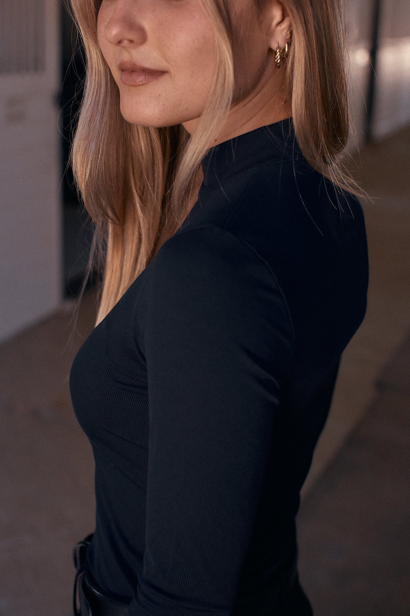 Mel Mock Neck | Italian Rib | Long Sleeve Schooling Top | Jet