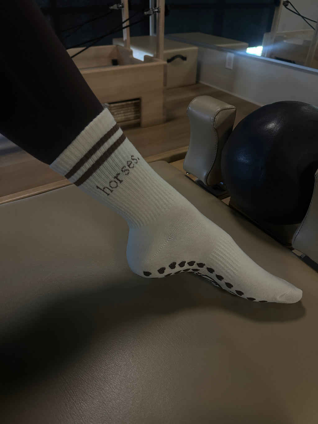 horses. | Pilates Grip Socks | Chocolate Brown and Ivory