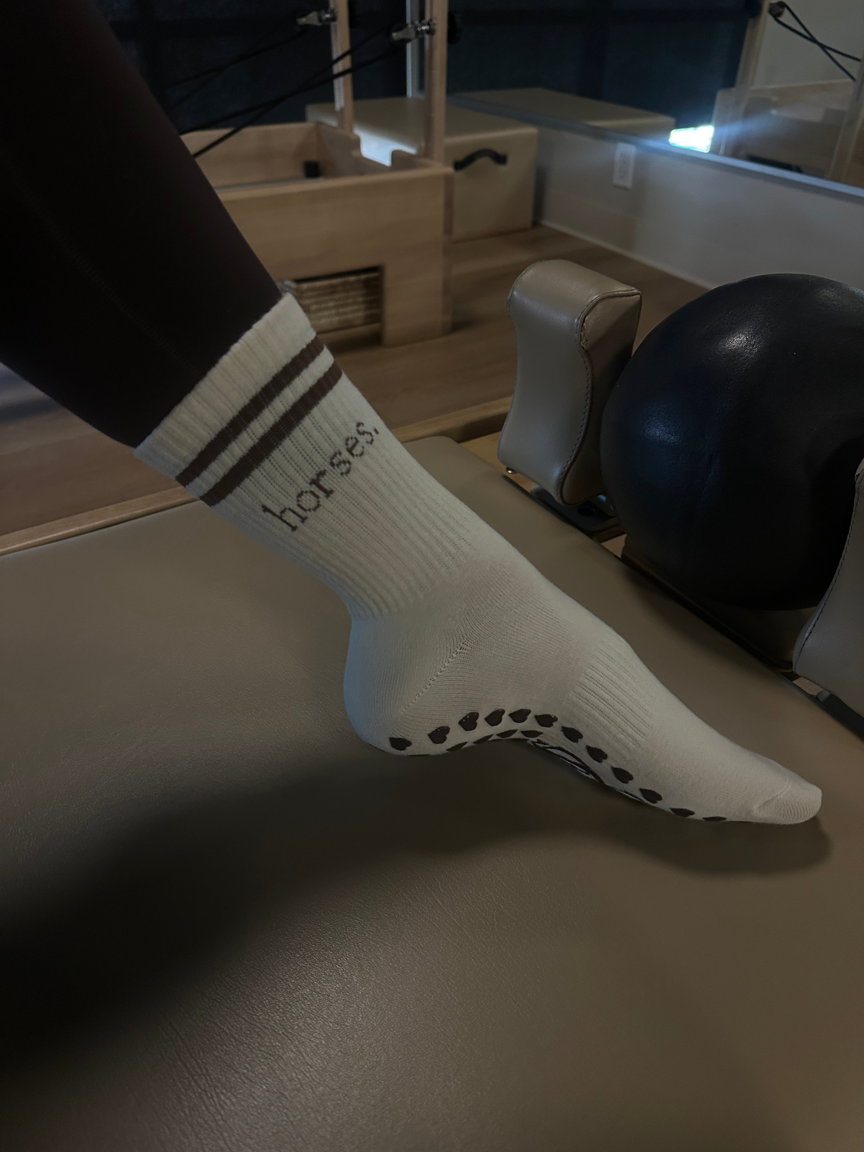 horses. | Pilates Grip Socks | Chocolate Brown and Ivory