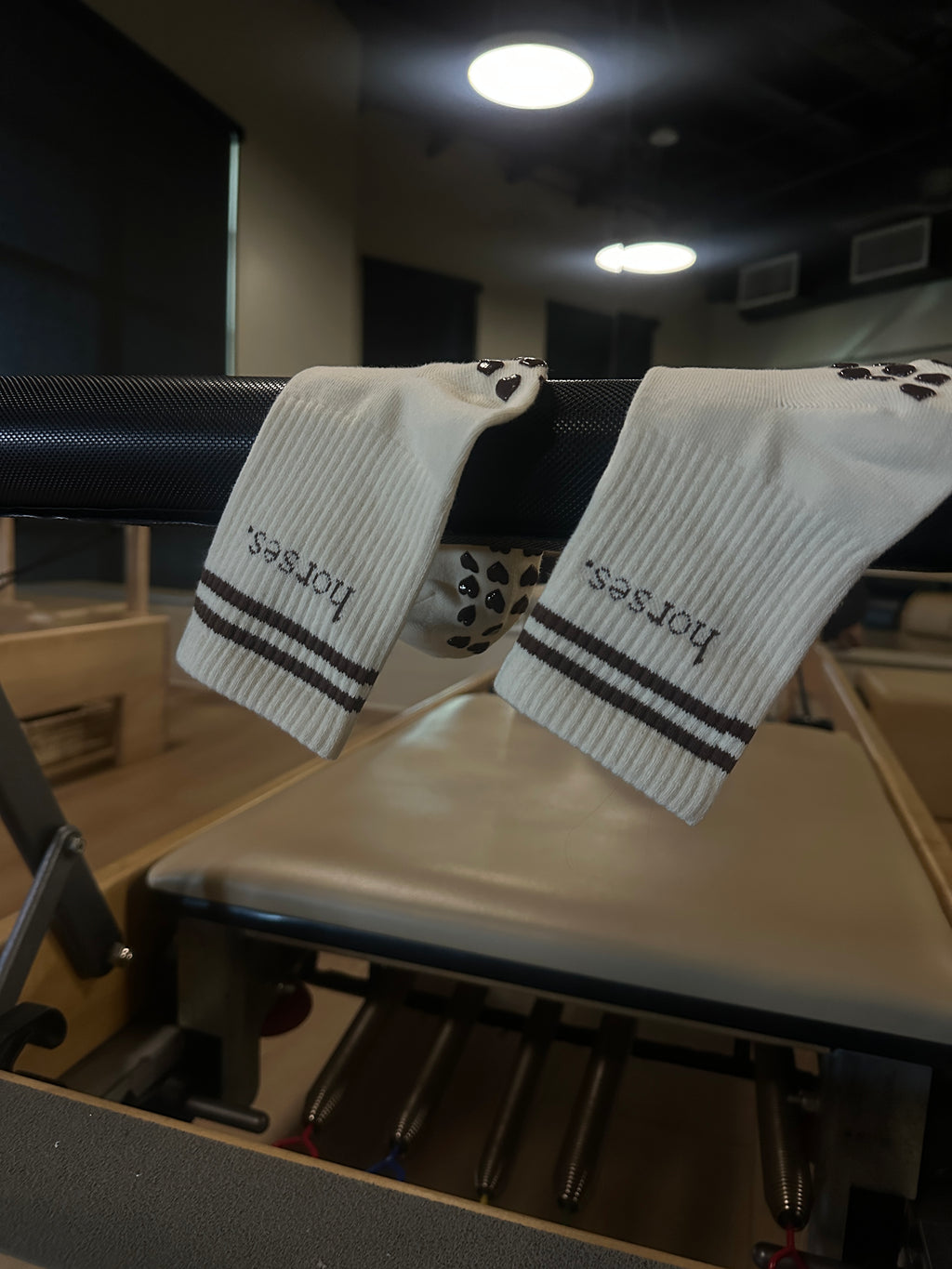 horses. | Pilates Grip Socks | Chocolate Brown and Ivory