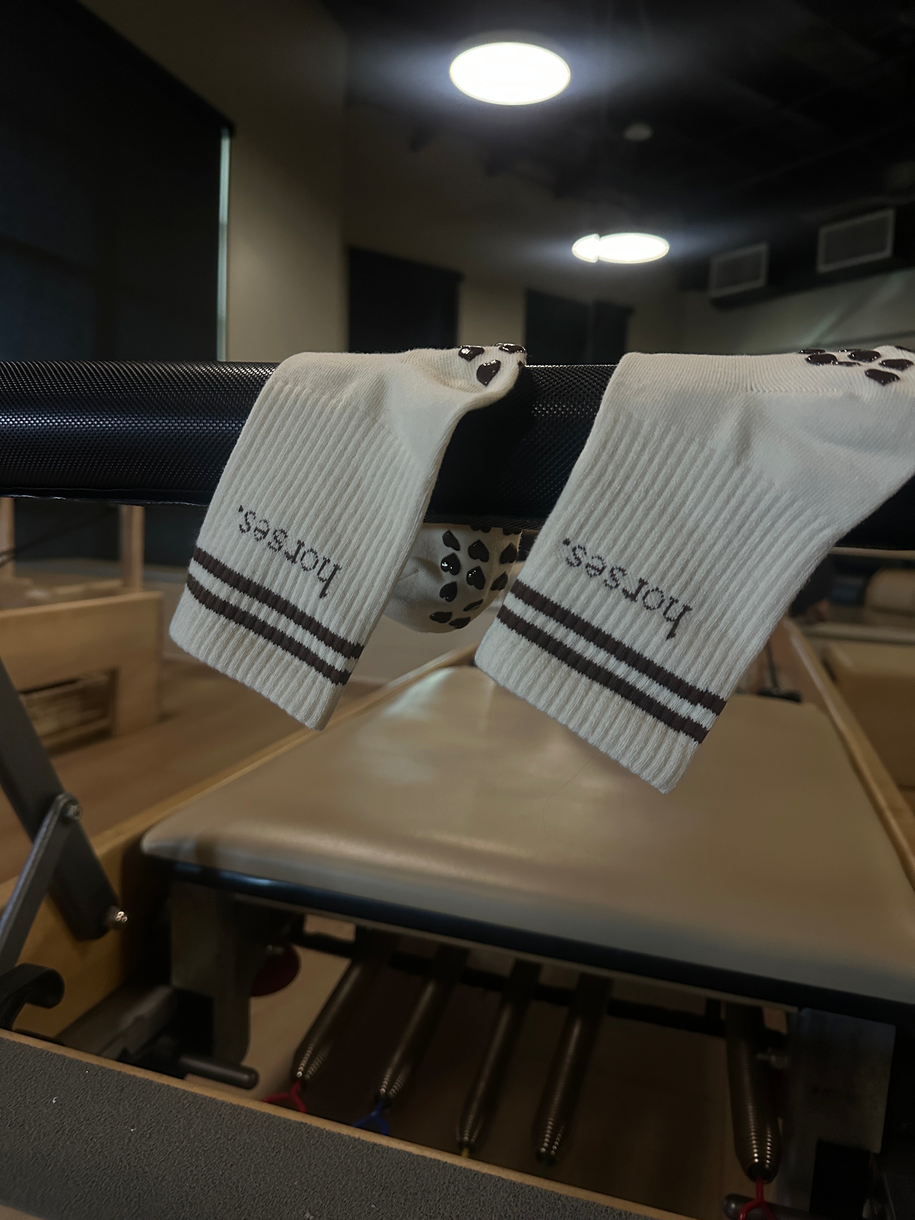 horses. | Pilates Grip Socks | Chocolate Brown and Ivory