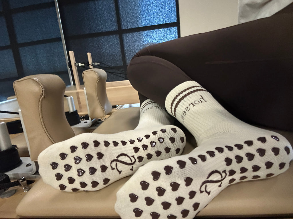 horses. | Pilates Grip Socks | Chocolate Brown and Ivory