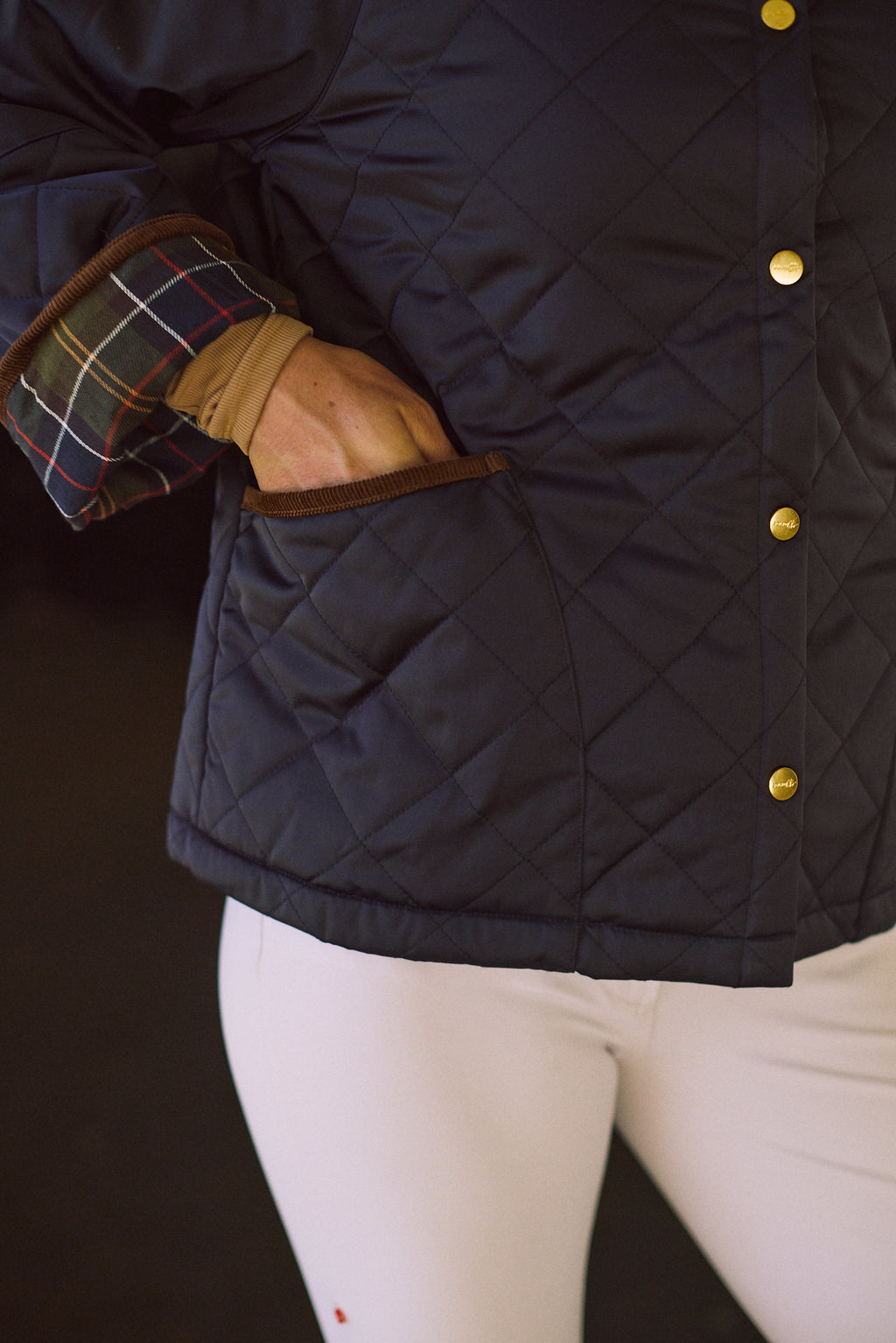 Bowie | Barn Jacket | Durable Satin Quilt | Navy Plaid