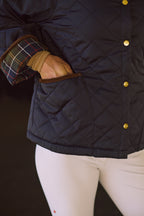 Bowie | Barn Jacket | Durable Satin Quilt | Navy Plaid