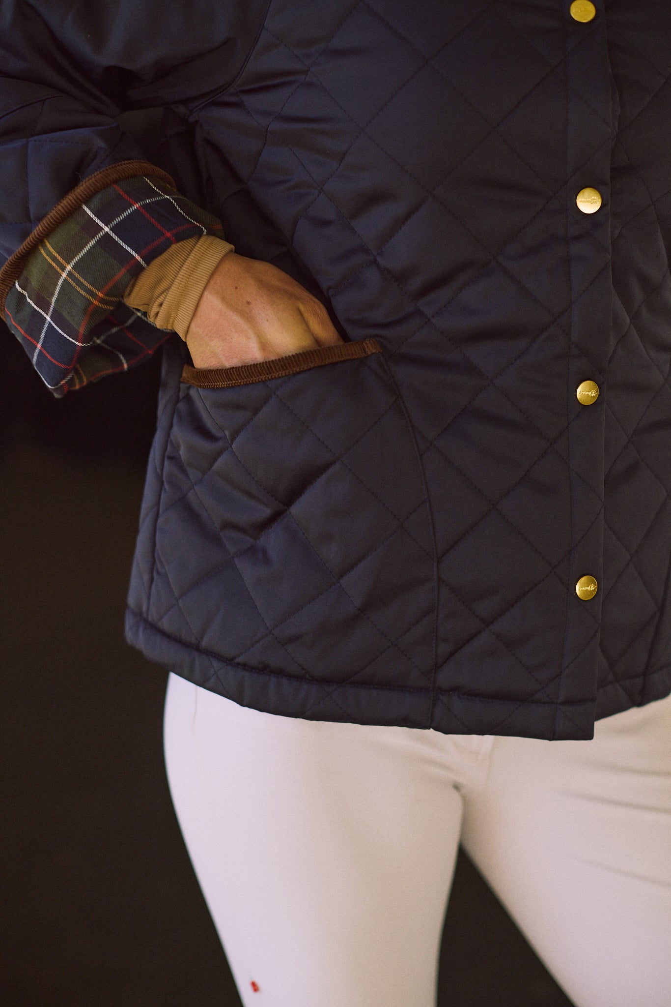 Bowie | Barn Jacket | Durable Satin Quilt | Navy Plaid