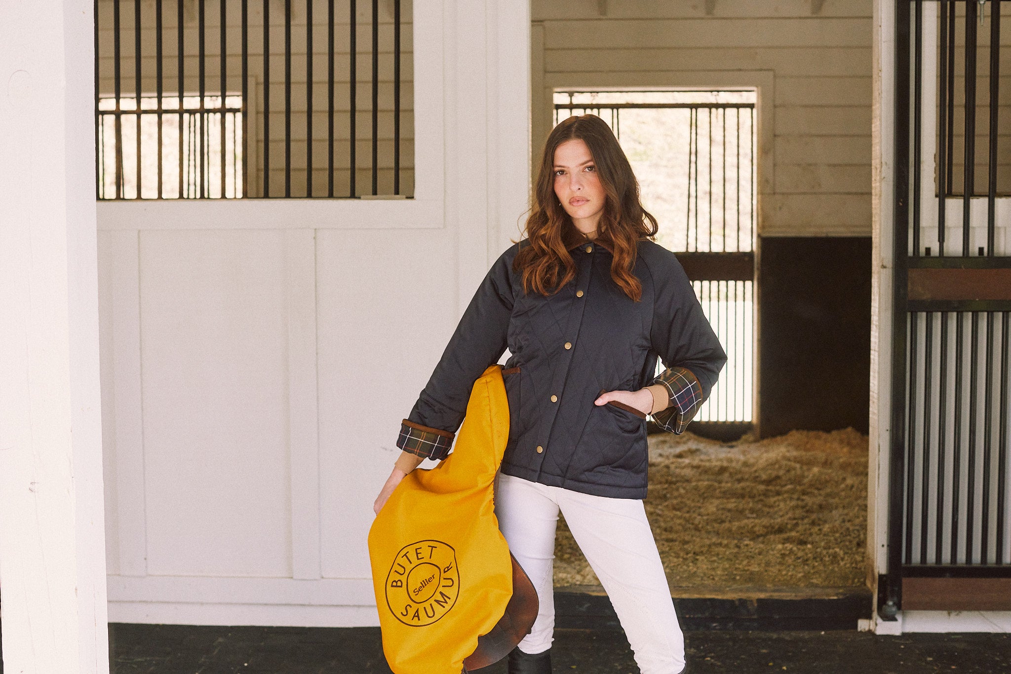 Bowie | Barn Jacket | Durable Satin Quilt | Navy Plaid