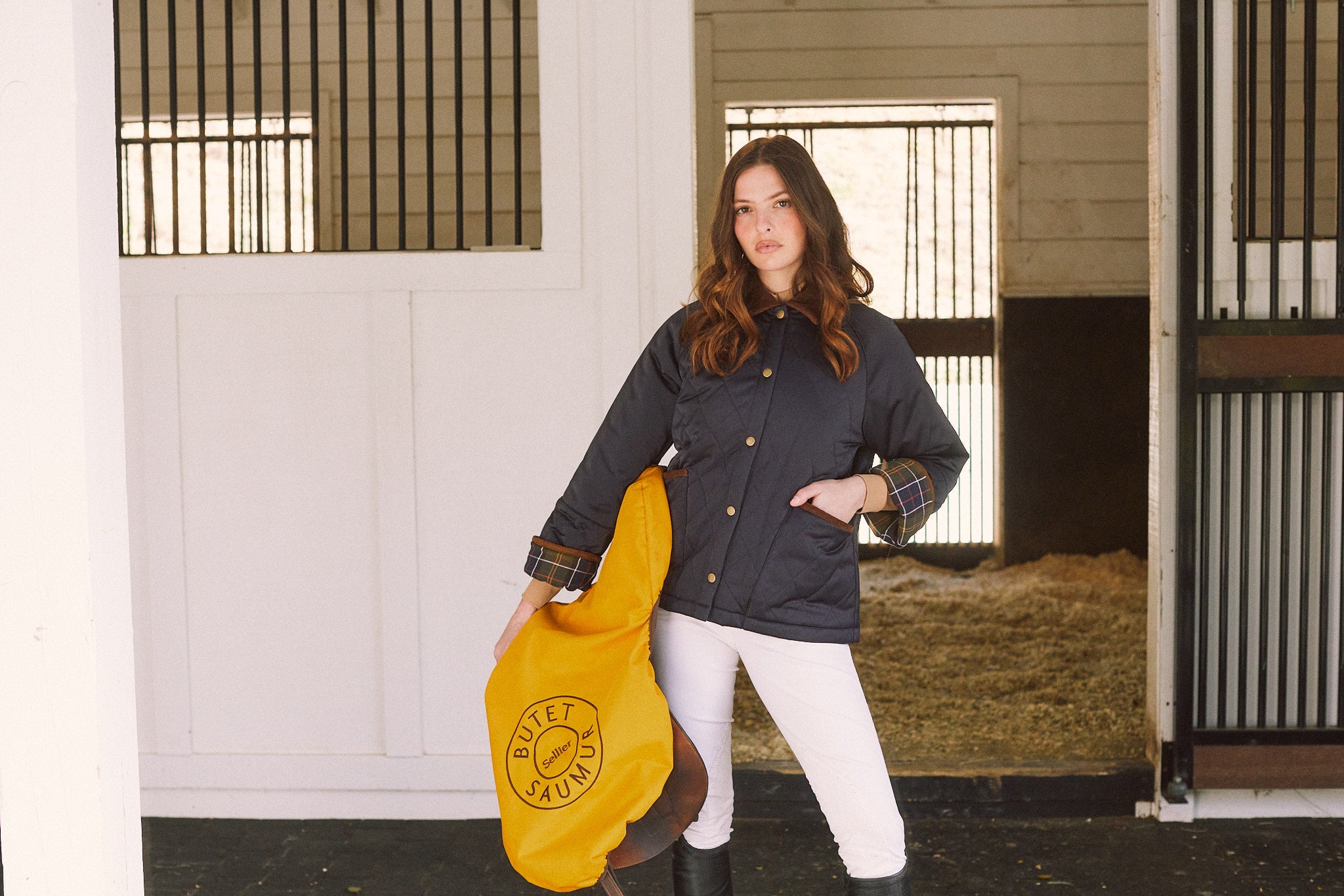 Bowie | Barn Jacket | Durable Satin Quilt | Navy Plaid