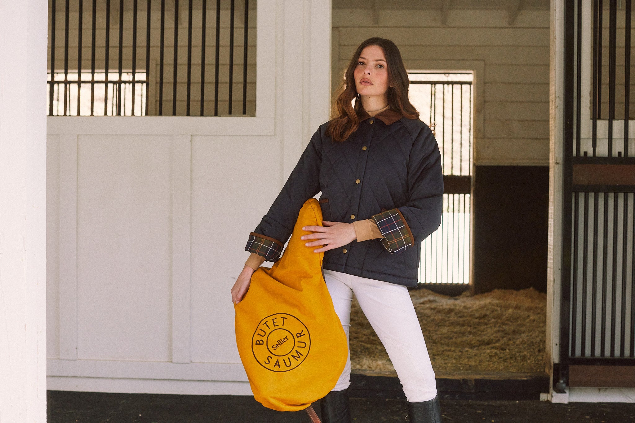 Bowie | Barn Jacket | Durable Satin Quilt | Navy Plaid