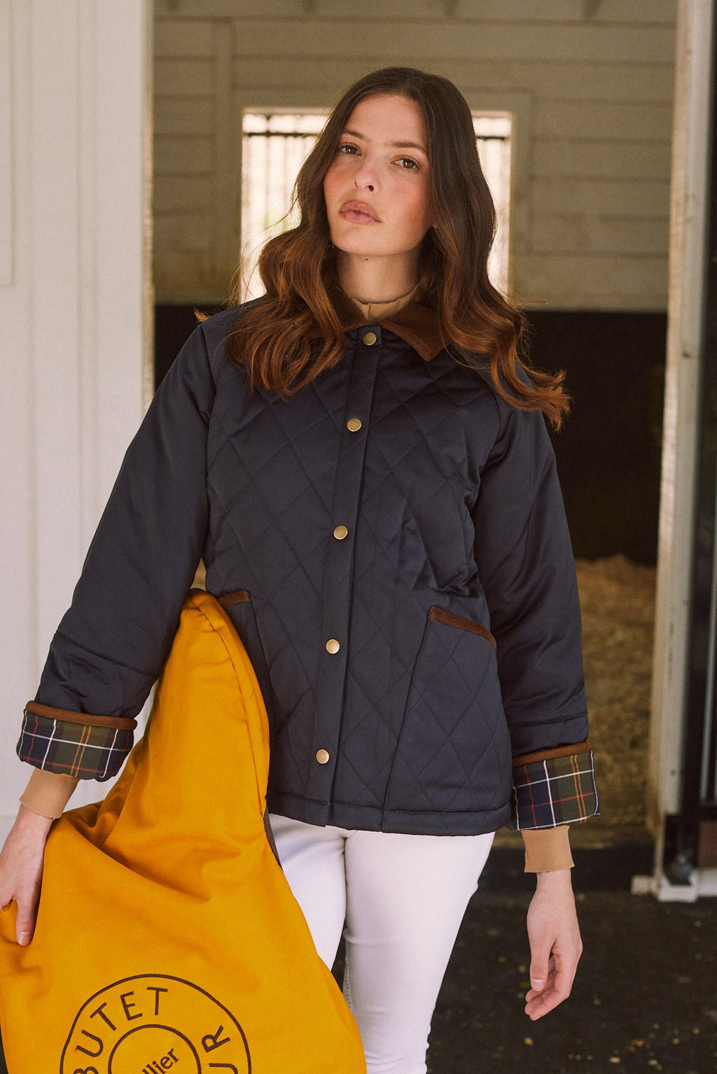 Bowie | Barn Jacket | Durable Satin Quilt | Navy Plaid