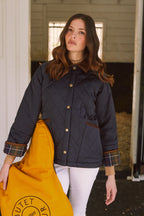 Bowie | Barn Jacket | Durable Satin Quilt | Navy Plaid