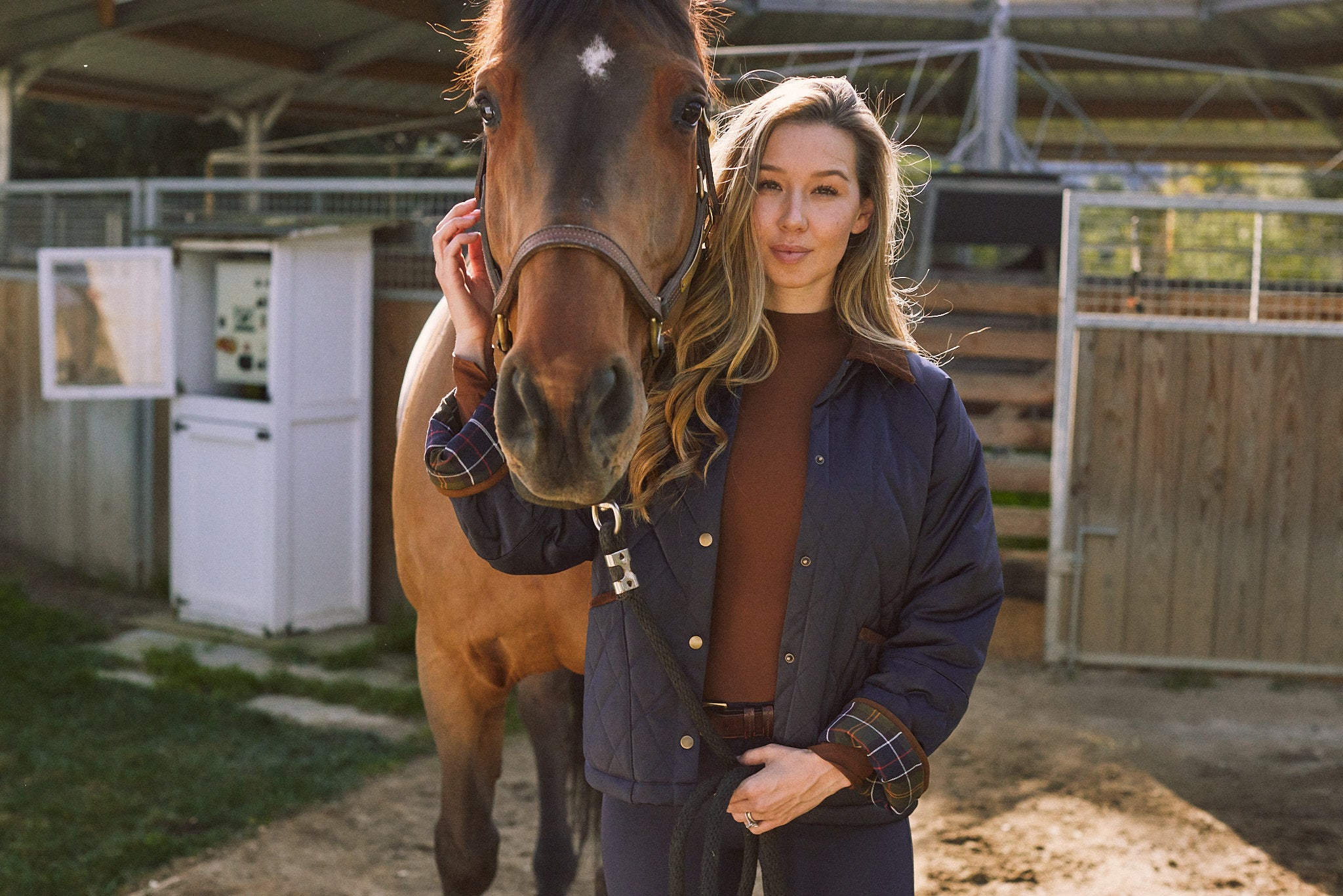 Bowie | Barn Jacket | Durable Satin Quilt | Navy Plaid