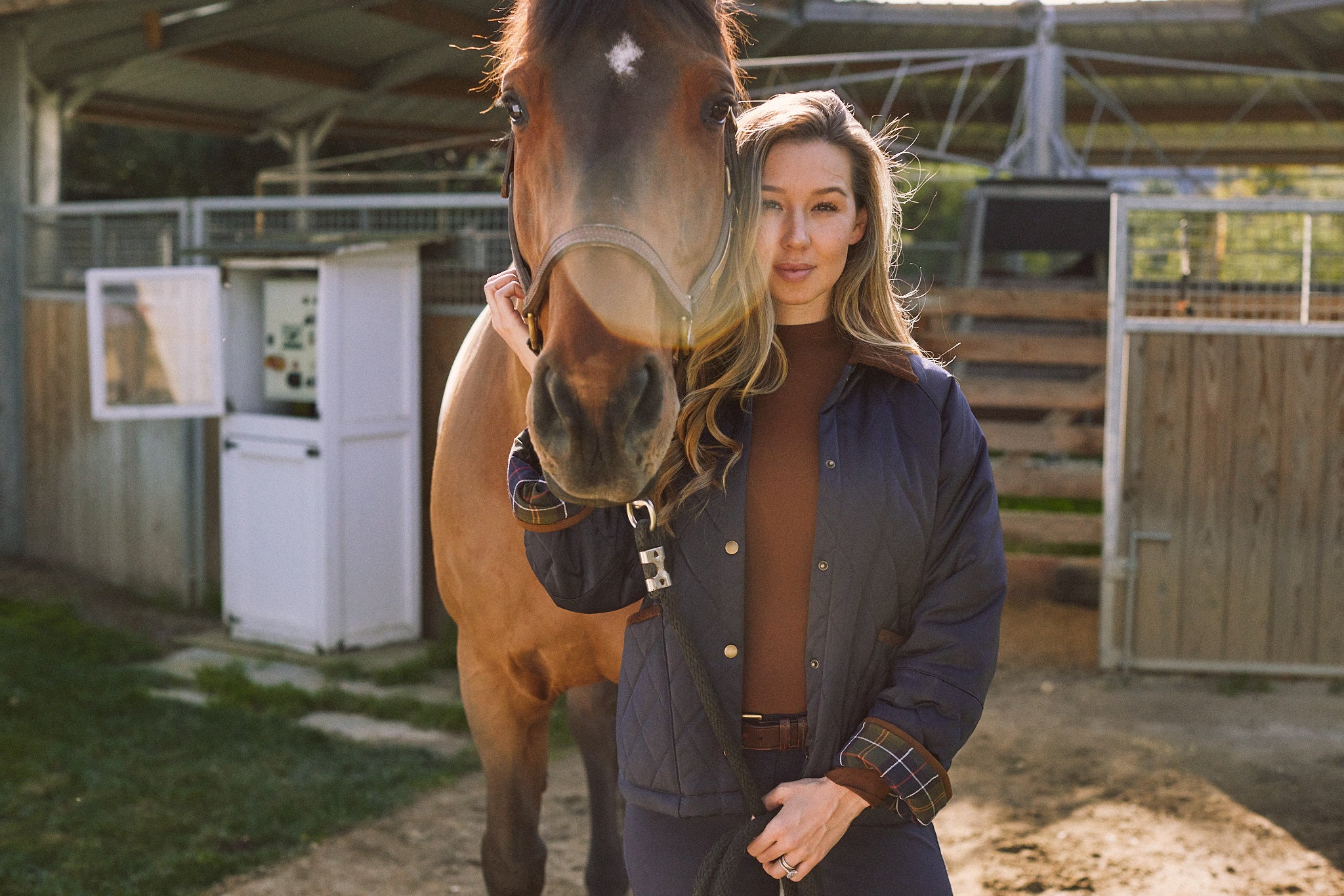 Bowie | Barn Jacket | Durable Satin Quilt | Navy Plaid