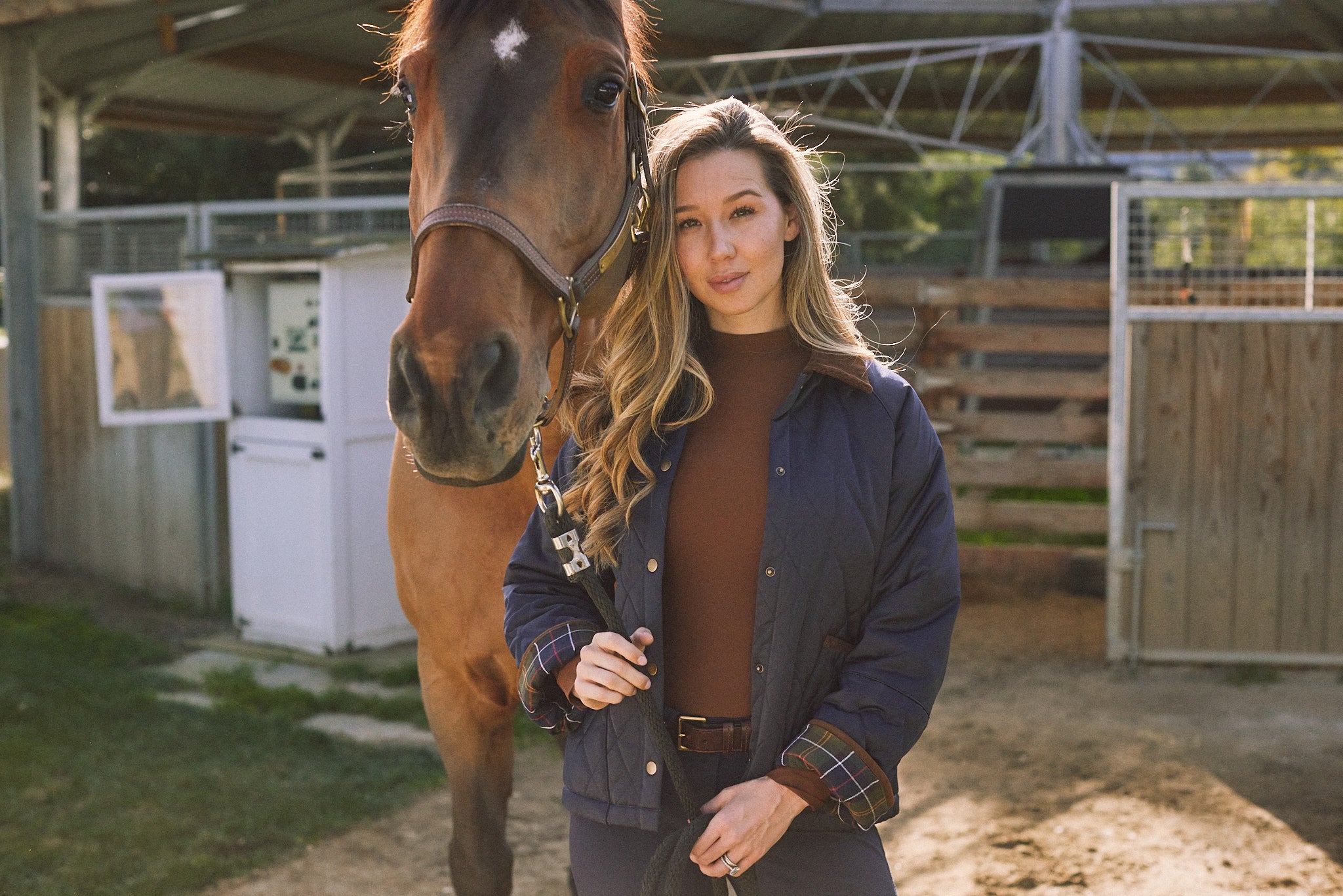 Bowie | Barn Jacket | Durable Satin Quilt | Navy Plaid