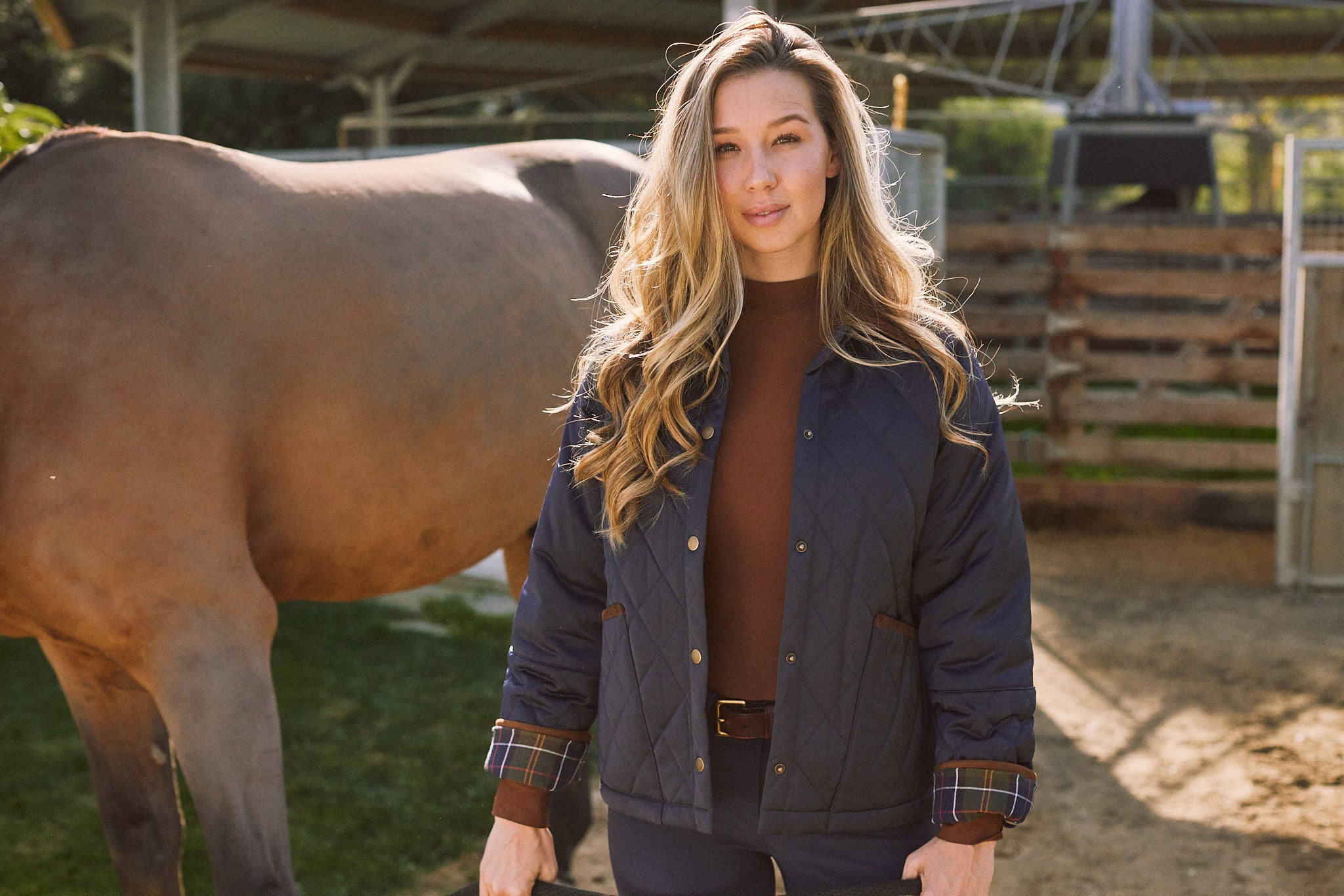 Bowie | Barn Jacket | Durable Satin Quilt | Navy Plaid