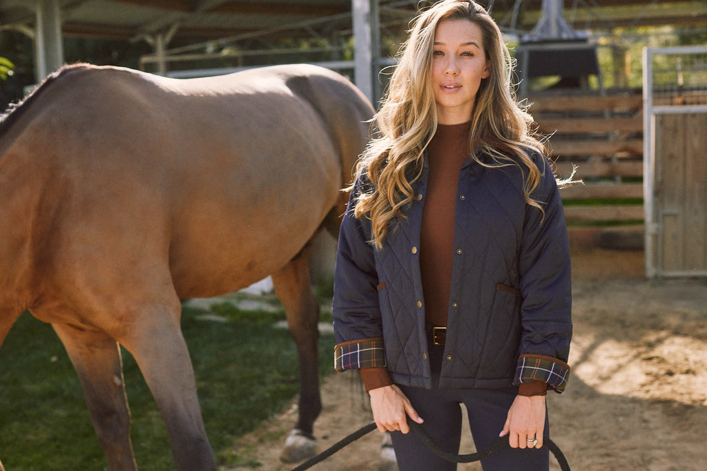 Bowie | Barn Jacket | Durable Satin Quilt | Navy Plaid