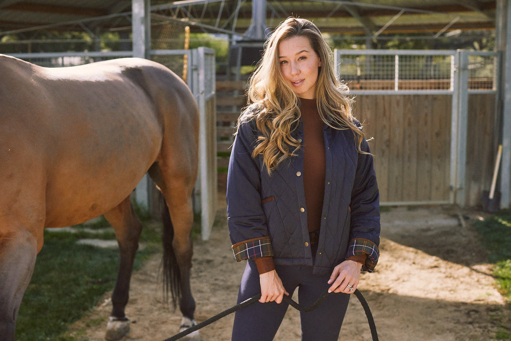 Bowie | Barn Jacket | Durable Satin Quilt | Navy Plaid