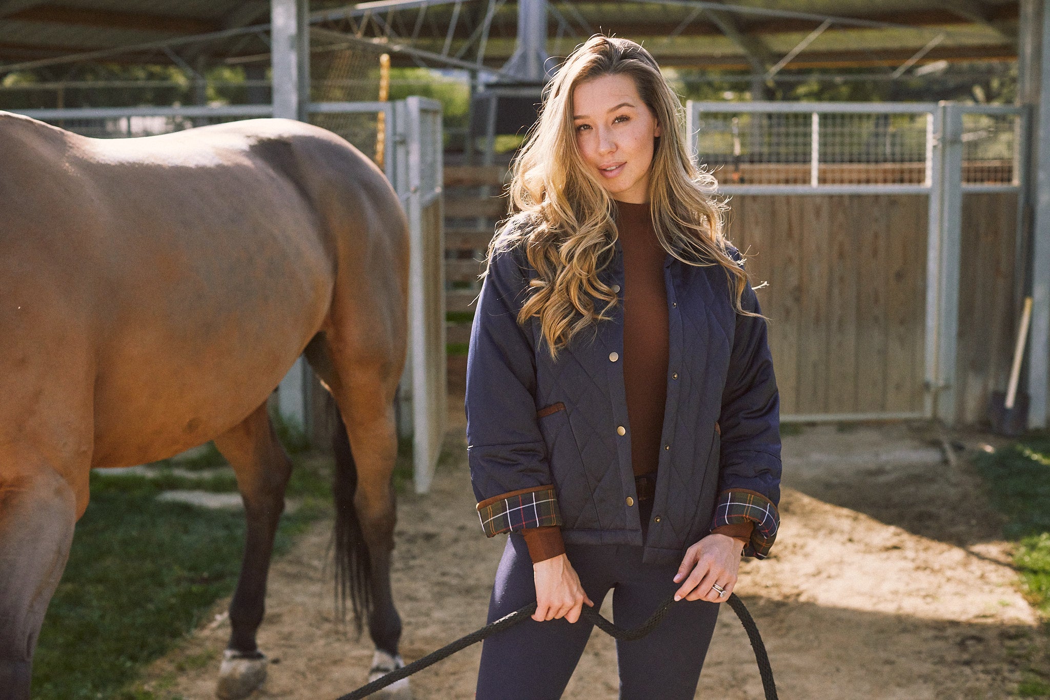 Bowie | Barn Jacket | Durable Satin Quilt | Navy Plaid