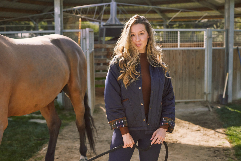 Bowie | Barn Jacket | Durable Satin Quilt | Navy Plaid