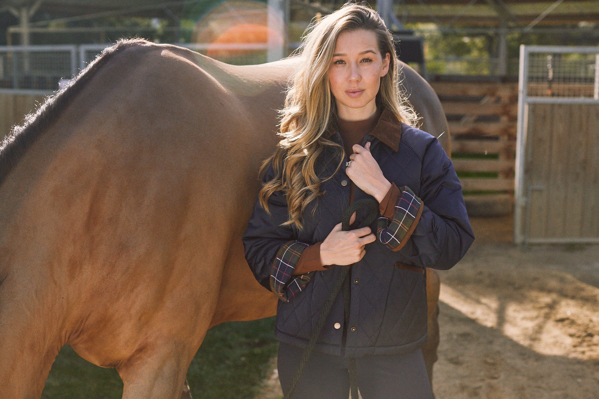 Bowie | Barn Jacket | Durable Satin Quilt | Navy Plaid