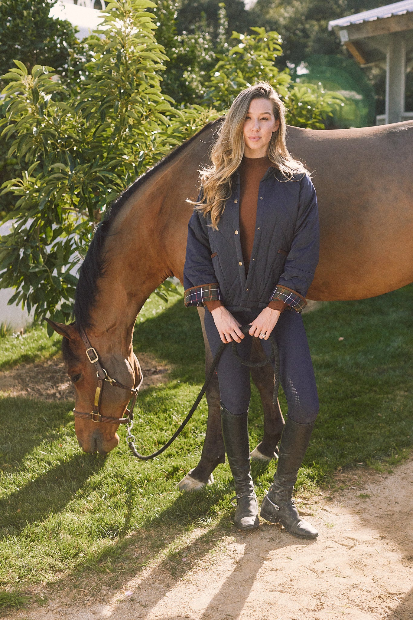 Bowie | Barn Jacket | Durable Satin Quilt | Navy Plaid
