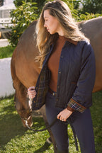 Bowie | Barn Jacket | Durable Satin Quilt | Navy Plaid