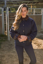 Bowie | Barn Jacket | Durable Satin Quilt | Navy Plaid