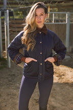 Bowie | Barn Jacket | Durable Satin Quilt | Navy Plaid