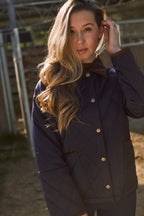 Bowie | Barn Jacket | Durable Satin Quilt | Navy Plaid