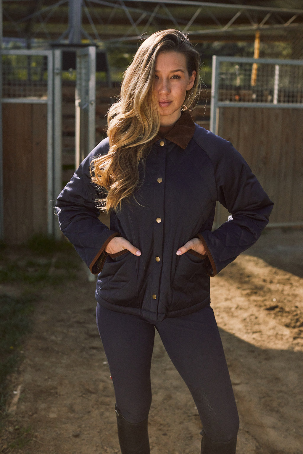 Bowie | Barn Jacket | Durable Satin Quilt | Navy Plaid