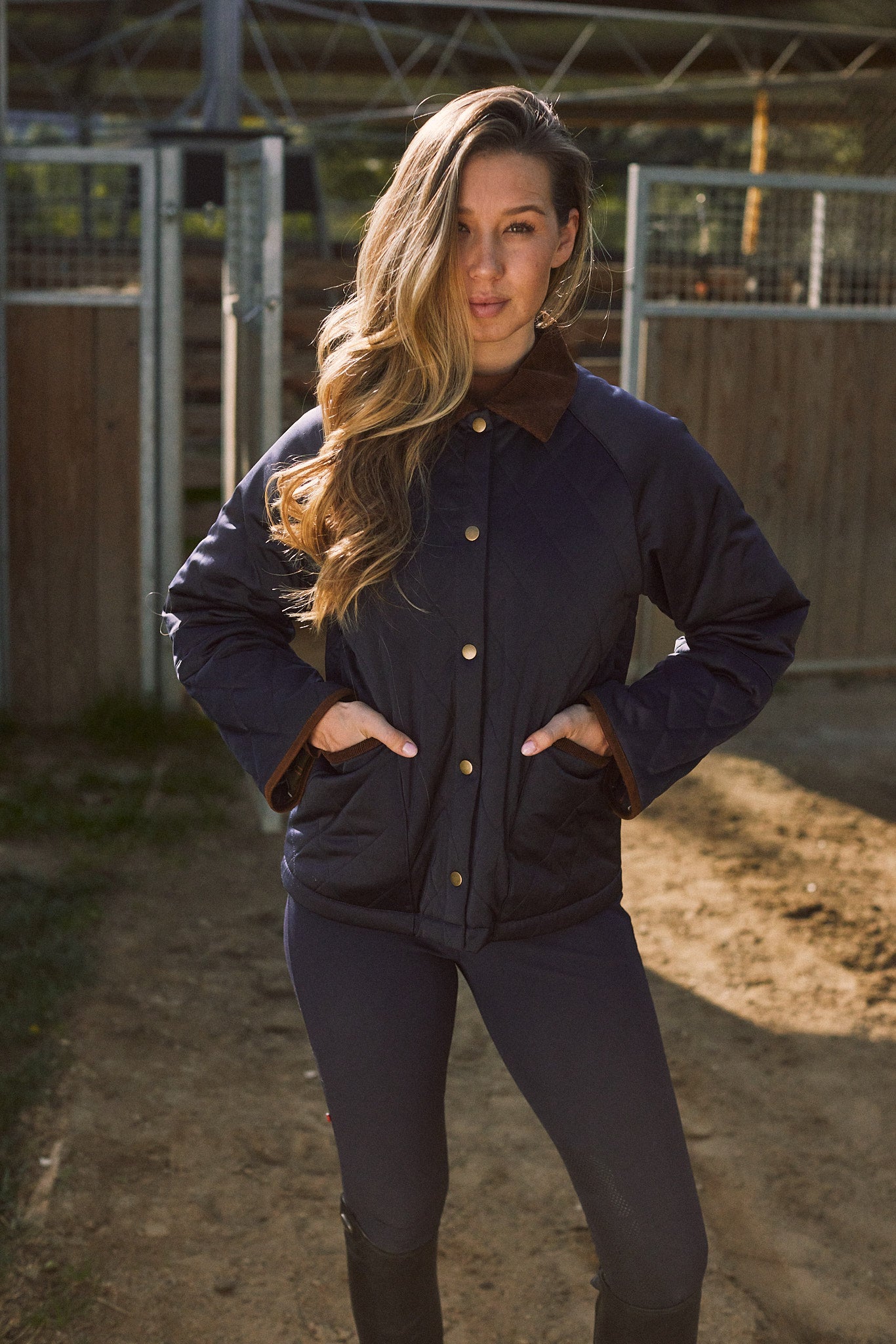 Bowie | Barn Jacket | Durable Satin Quilt | Navy Plaid