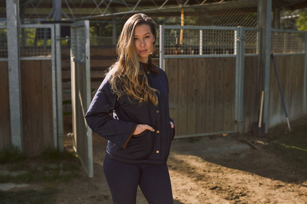 Bowie | Barn Jacket | Durable Satin Quilt | Navy Plaid